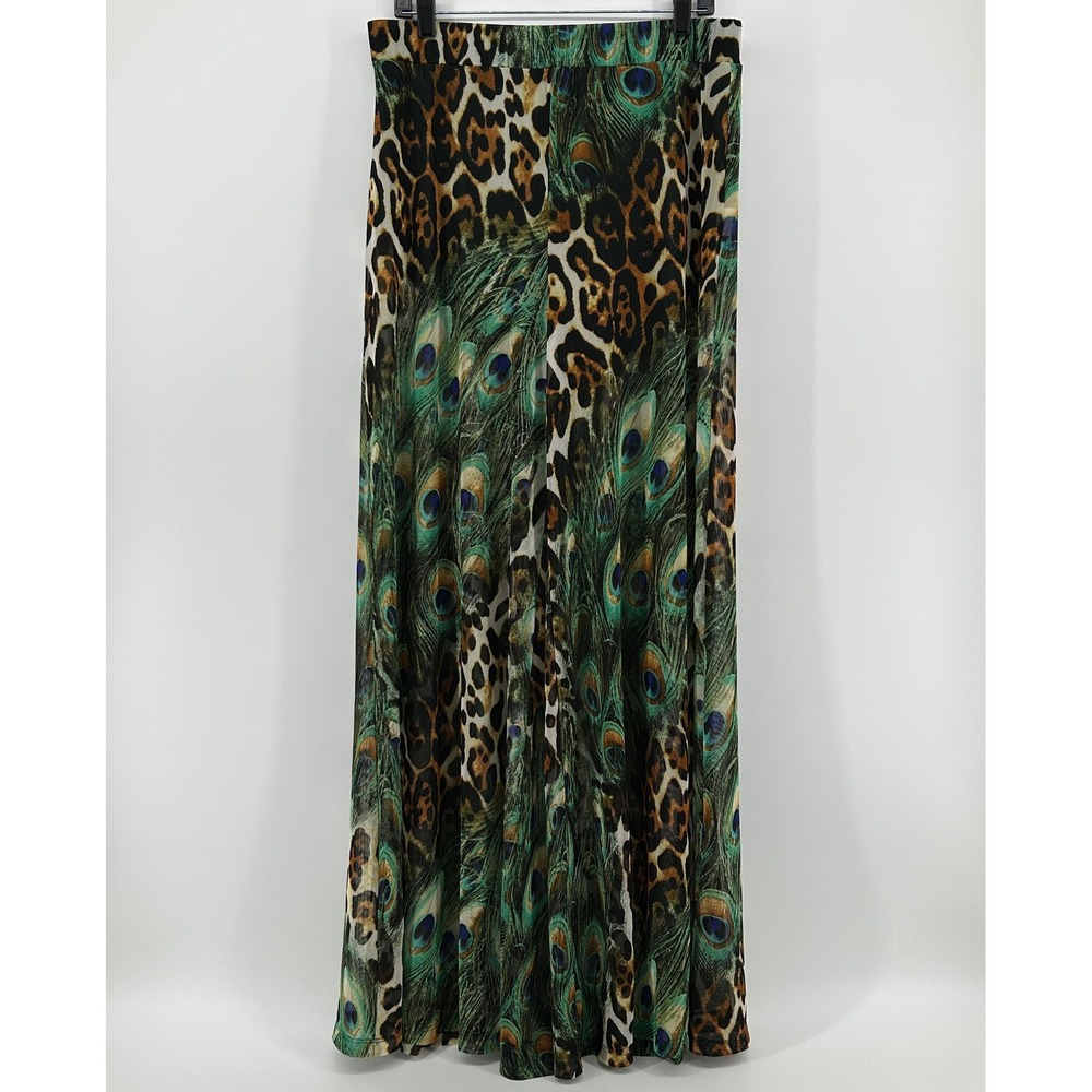 Goodtimeusa Leopard Peacock Feather Wide Leg Mesh Pants 2XL Boho Exotic Jungle